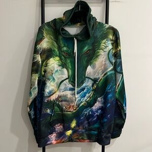 No brand Fandomaniax Shenron Green Unisex Pullover Hoodie Pocket Size XL Y2K